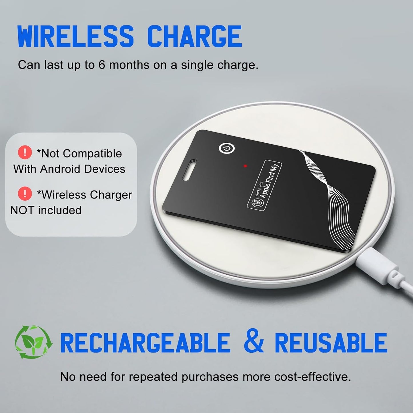 Wallet Tracker Card, Wireless Charging Wallet Finder. Item Finder Works with Apple Find My (Ios Only),Thin GPS Item Tracker & Item Locators for Wallets, Luggage Easily Find All Your Things (Black)