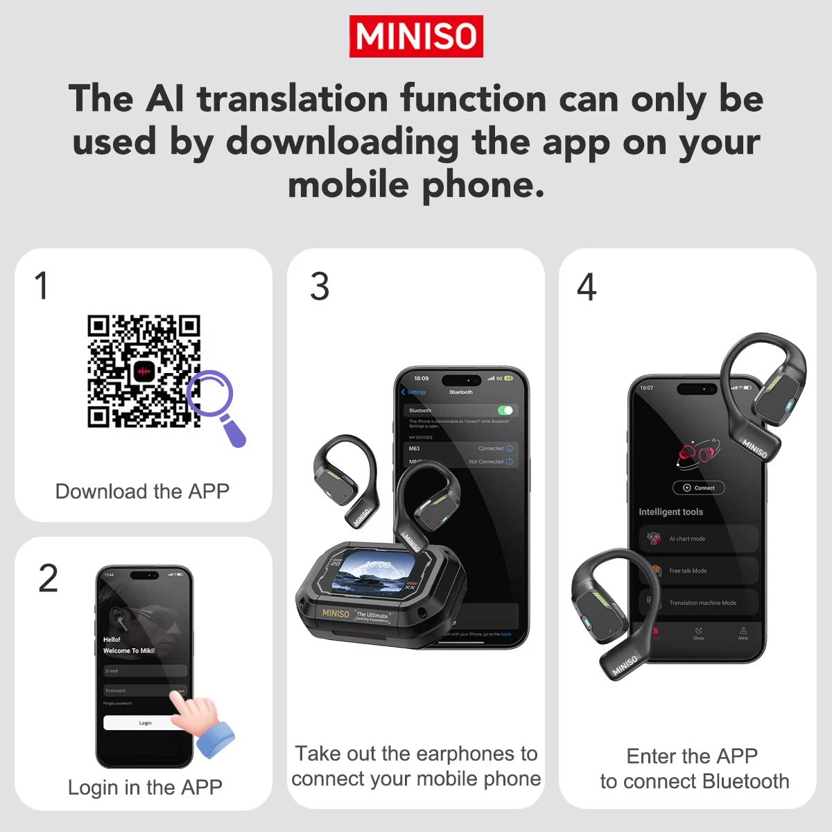 Translator Earphone  M98 AI Wireless Headphones Office Chat Headset ASMR Headset DIY APP AI Wireless Headphones with Mi