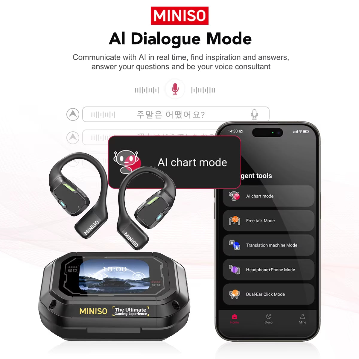 Translator Earphone  M98 AI Wireless Headphones Office Chat Headset ASMR Headset DIY APP AI Wireless Headphones with Mi