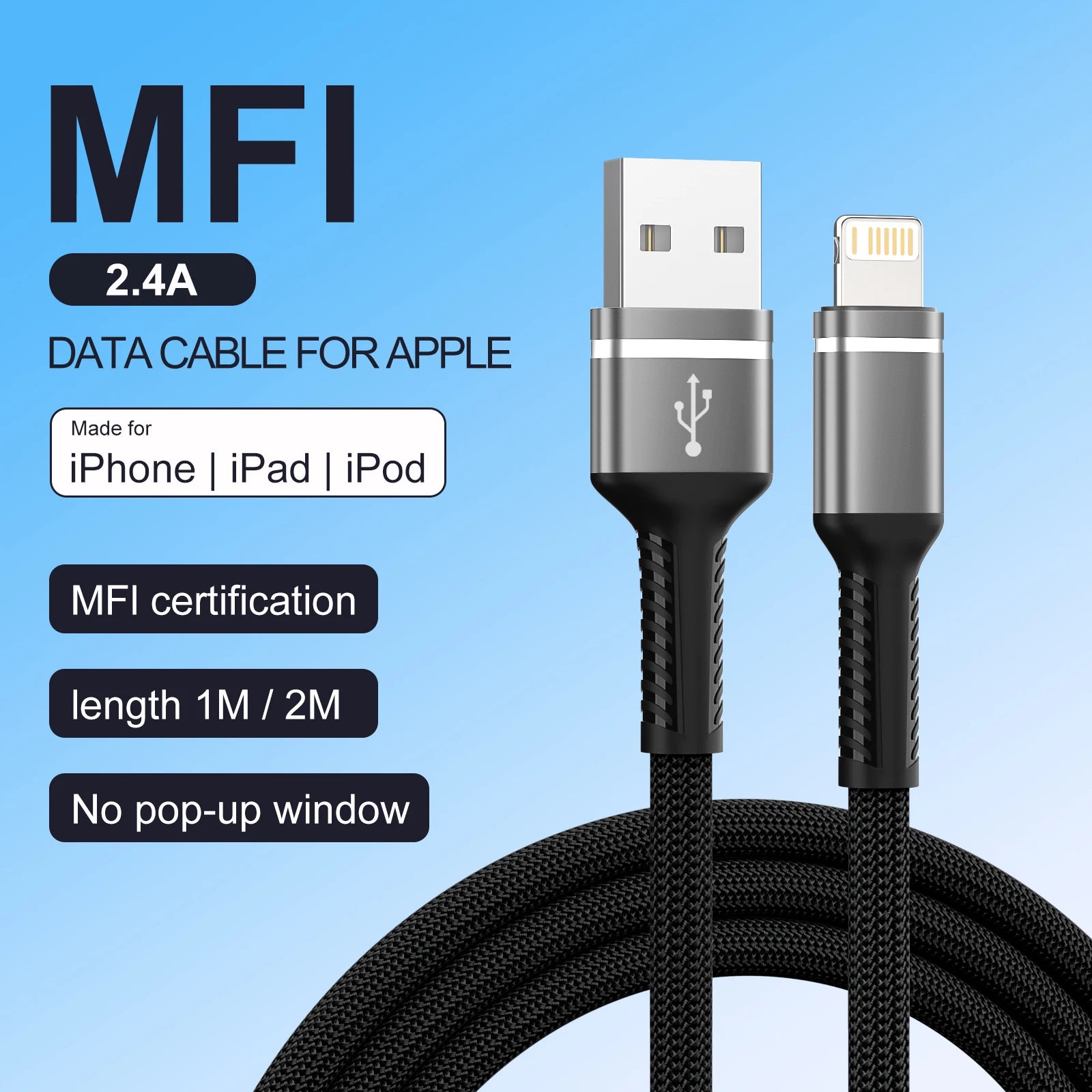Mfi Certified Nylon Braided Fast Charging Cable for Iphone 14 plus 13 Pro Max 12 11 XR XS 2.4A USB Lightning Super Charge Line